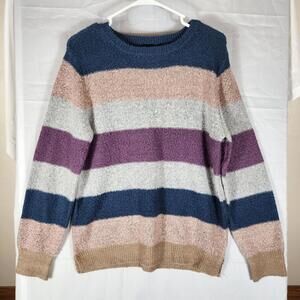 Allie & Rob Wide Striped Women's Sweater Size Medium Blue/grey/cream/purple